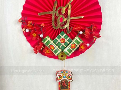 Vòng treo cửa Tết Quạt giấy nhung Đỏ Tết bánh chưng xanh [3 kiểu - Nhẹ] N30cm VTC-T-47